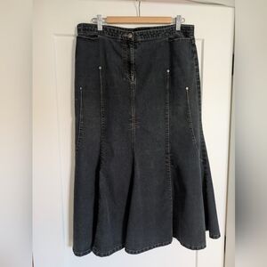 Simon Chang Dark Long Flared Denim Skirt